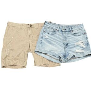 American Eagle Mom Short And Bermuda Stylish Tan and Blue Women's Shorts Set 8